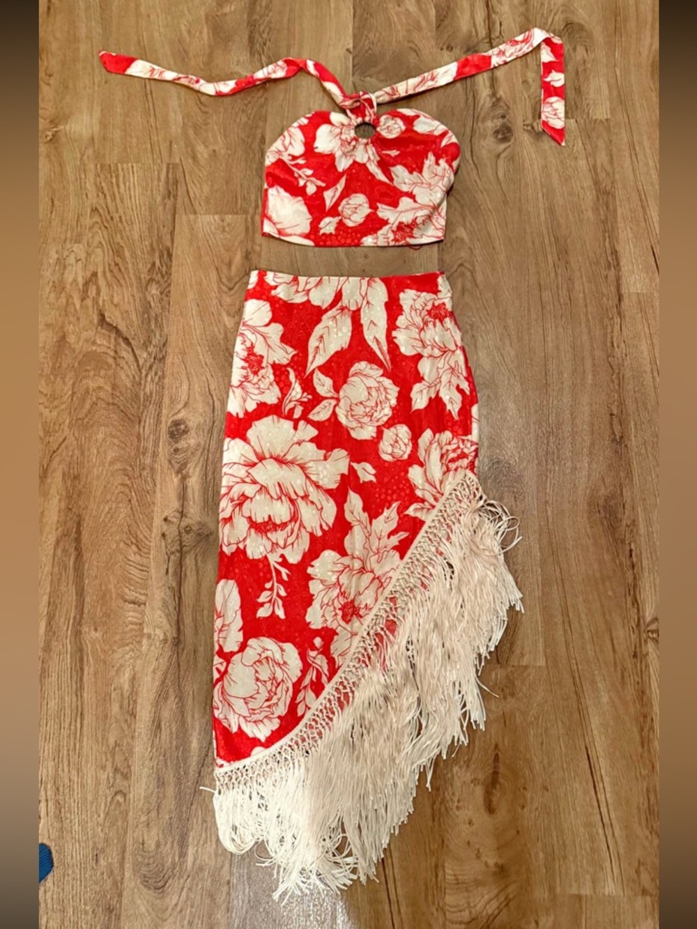 Coral and White Floral Lined Skirt only